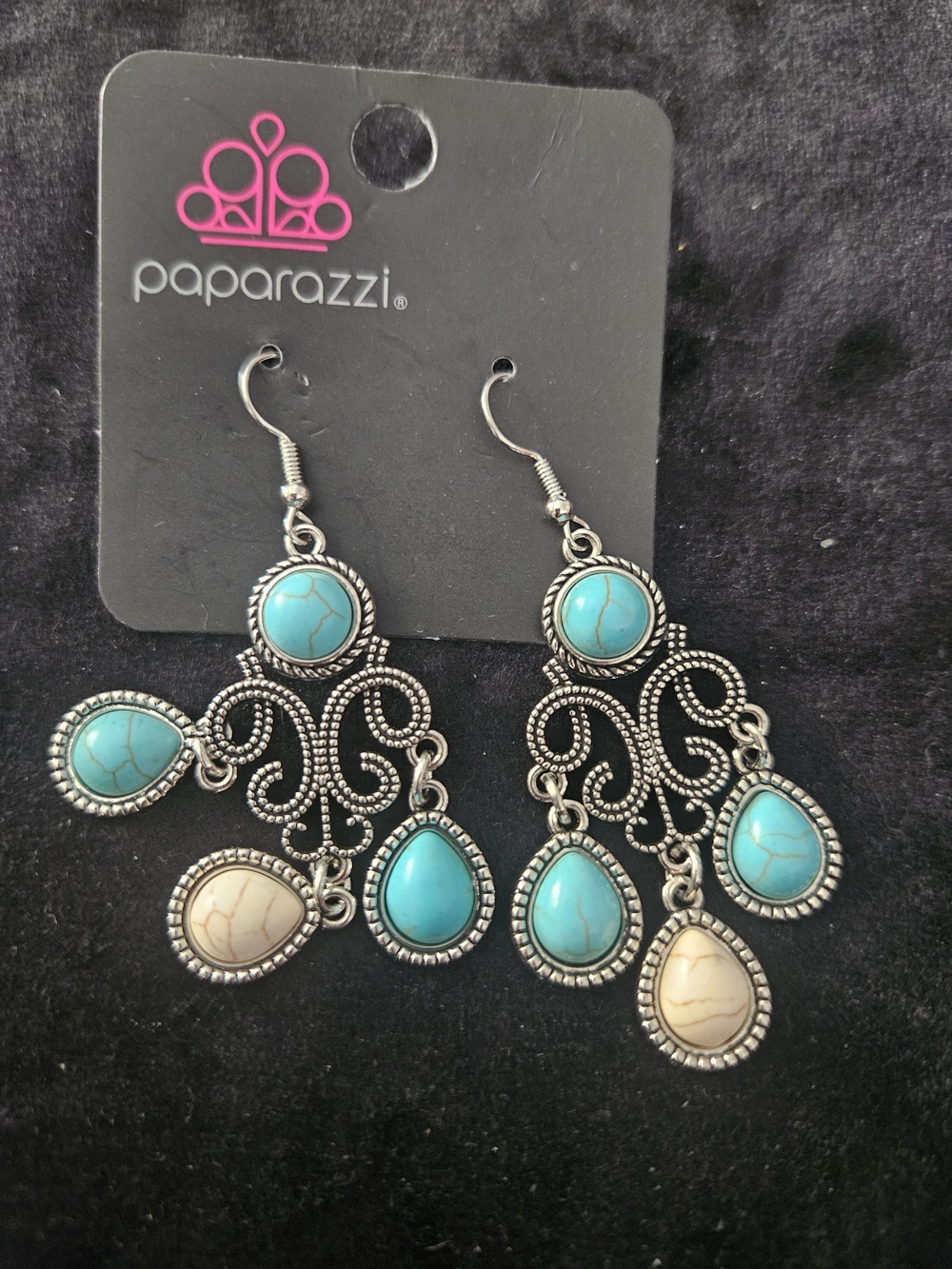 paparazzi Turquoise & Cream Teardrop Chandelier Earrings